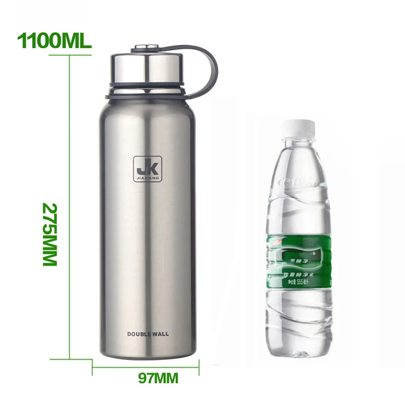 1100ml Silver 600/800/1100/1500ml термос с двойной стенкой Нержавеющая сталь вакуумная фляга-термосом для бутылочки для Бутылки для воды спортивный шейкер кружка - Цвет: 1100ml Silver