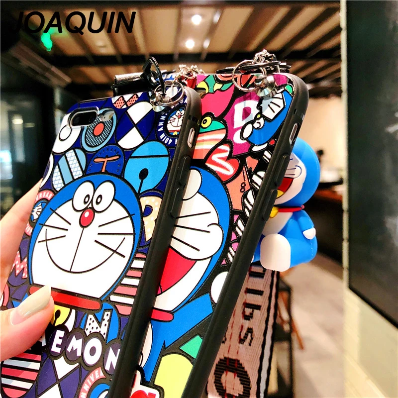 Cute 3D Cartoon Doraemon Case For iPhone 6 6s 7 8 Plus Cover Soft Silicone Protect X XS MAX XR Capa with Strap |