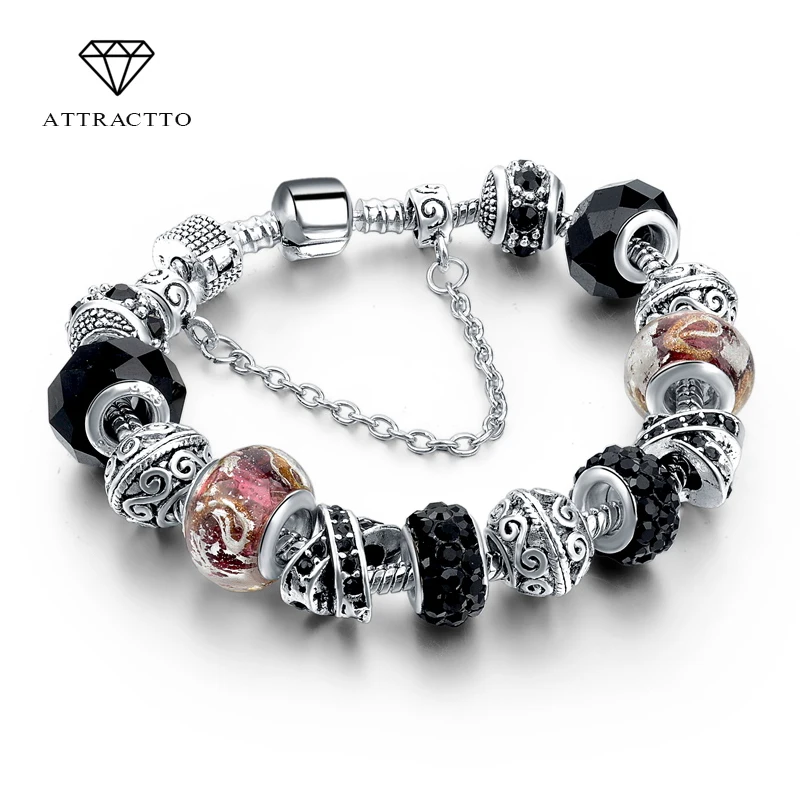 Привлекательные черные браслеты с подвесками в форме сердца для женщин браслет