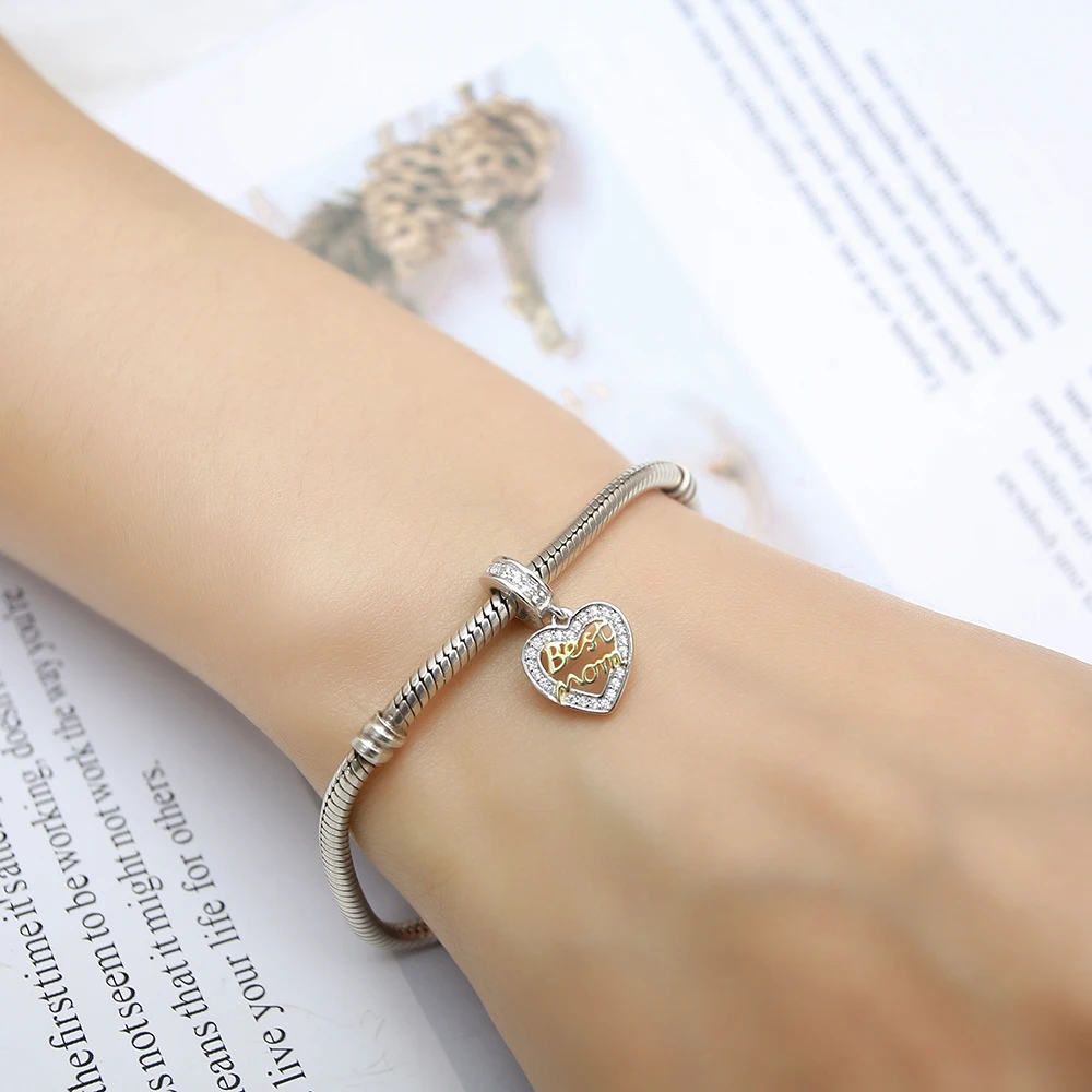 Подвеска в виде сердца с надписью Mom Fit Pandora Браслеты Подвески Серебро 925