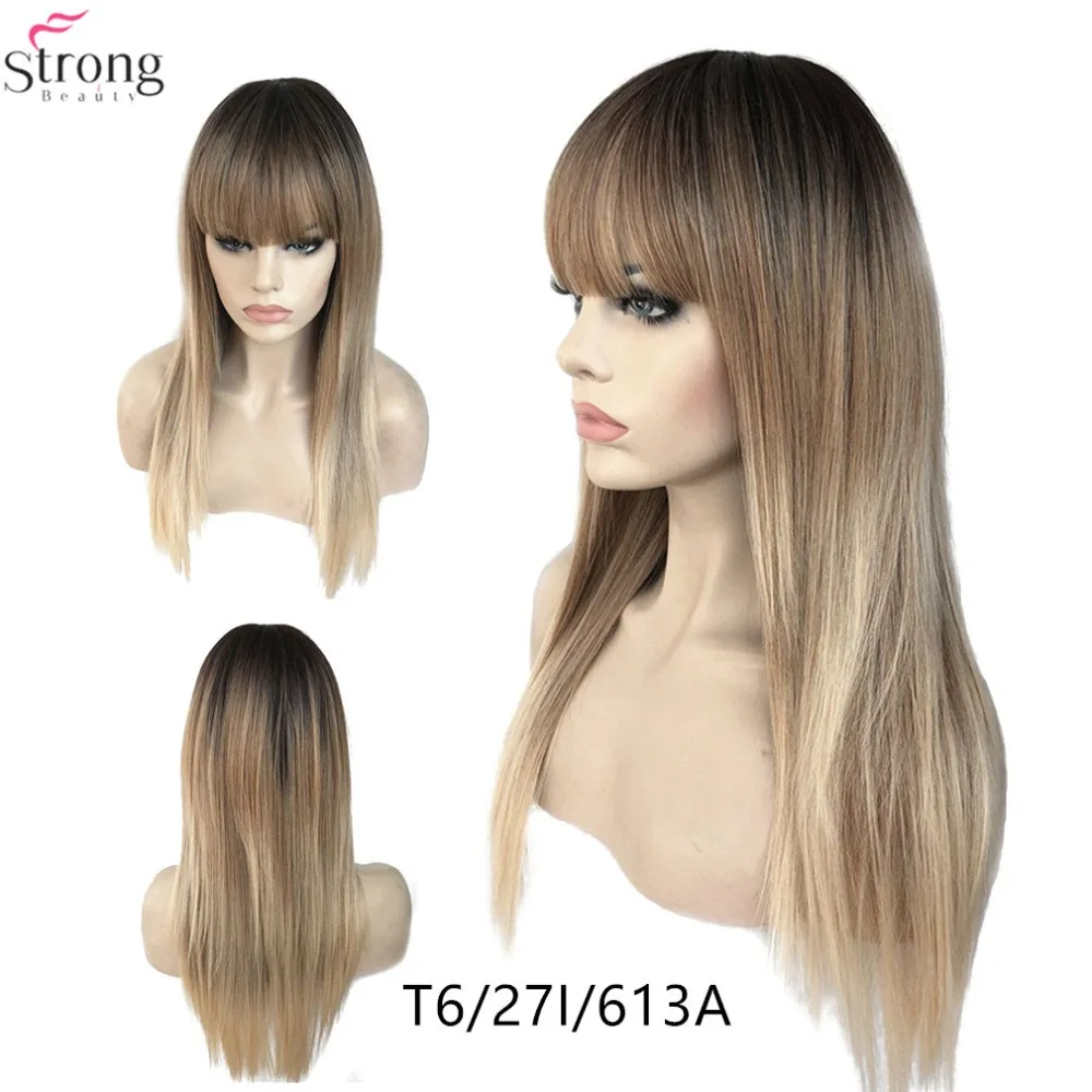 StrongBeauty Женские синтетические парики матовый Омбре длинные прямые Аккуратные взрыва стиль Natura парик блонд