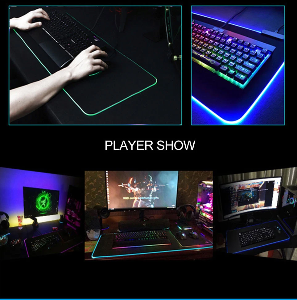 800x300 см светодиодный RGB коврик для мыши освещение игровой коврик для мыши светящийся светодиодный удлиненный подсвечиваемый цветной нескользящий коврик для компьютера