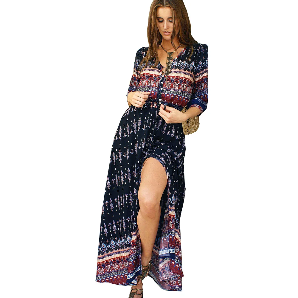 3XL богемное этническое Летнее Длинное Платье Макси женское сексуальное платье с