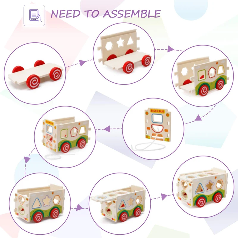 Деревянные формы сортировщик автобус с Танграм Классический 3D нажимной грузовик