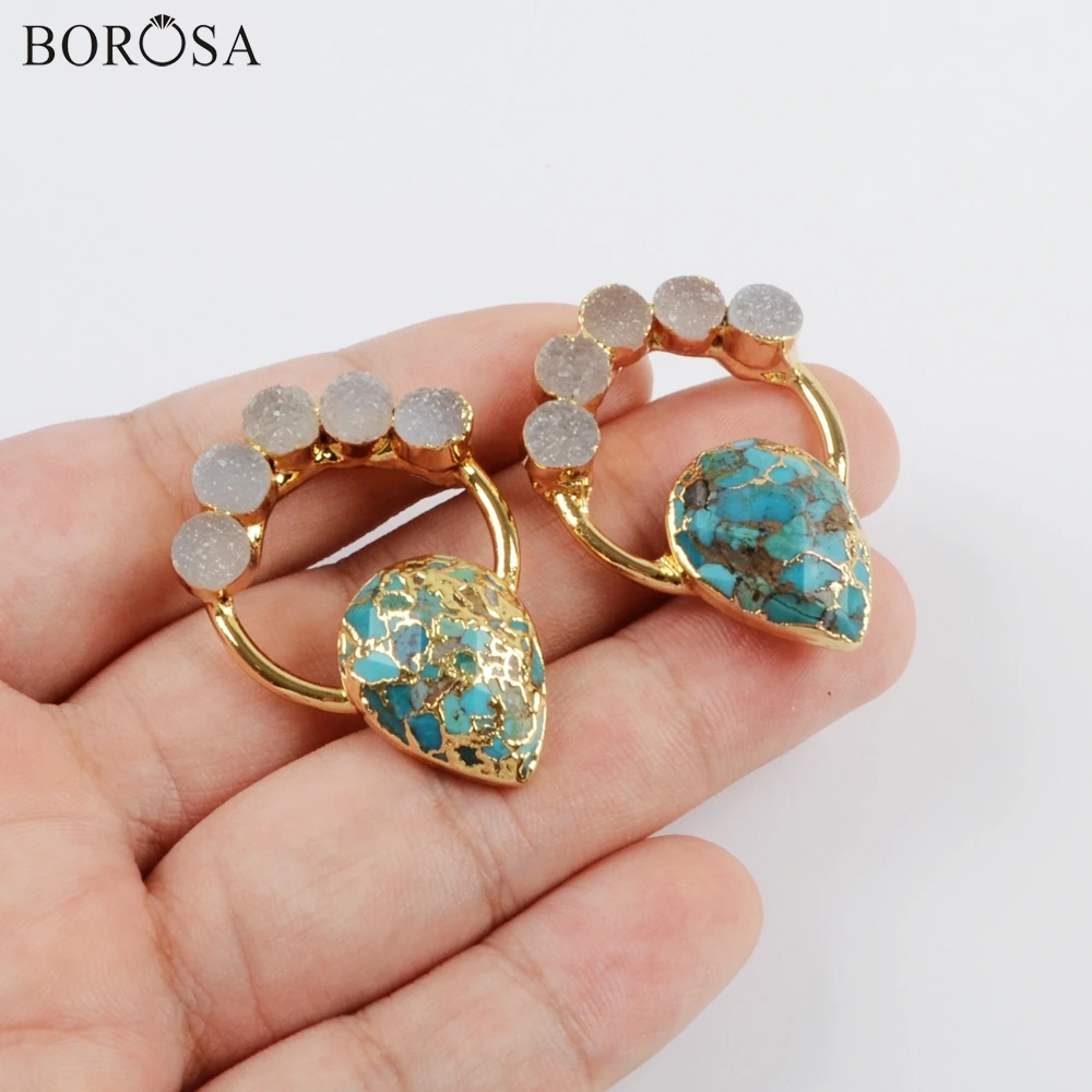 Натуральный Медный кулон BOROSA 5 шт. ручная работа Gild Five агатес druzy &amp Teardrop бирюзовый