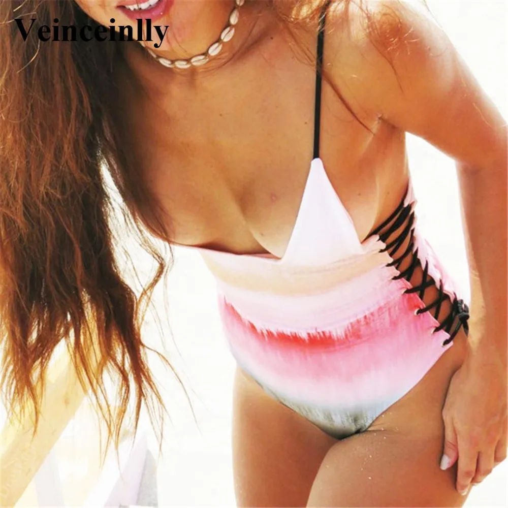 Sexy Lace Up One Piece Swimsuit Women Swimwear Female 2018 Bather V Neck Bathing Suit Swim Wear Colorful Monokini Lady Y1034 | Спорт и