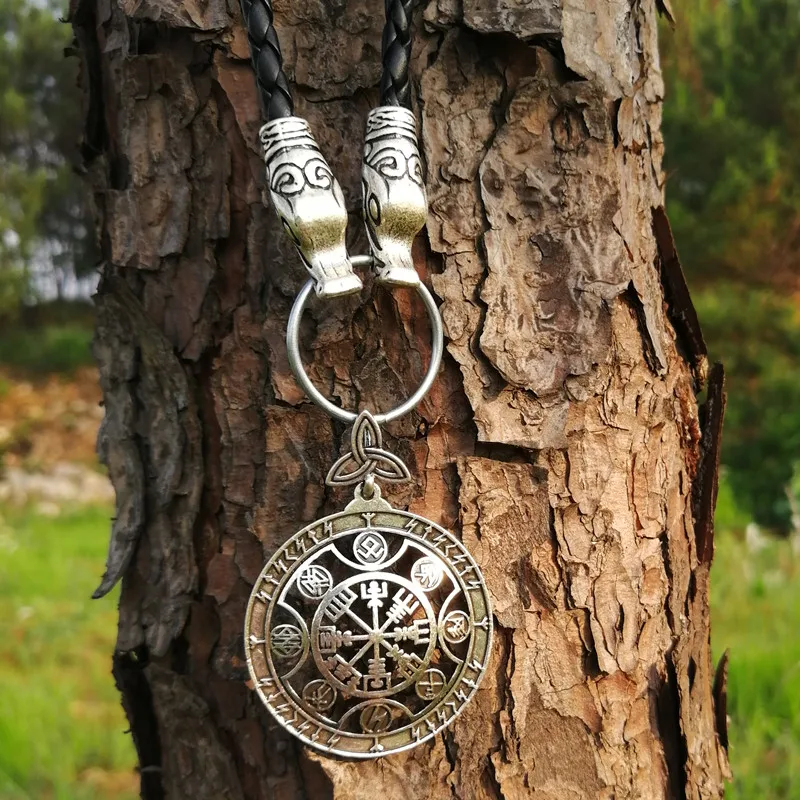 Голова Волка Vegvisir ожерелье с подвеской в форме руны viking кожаное для мужчин и