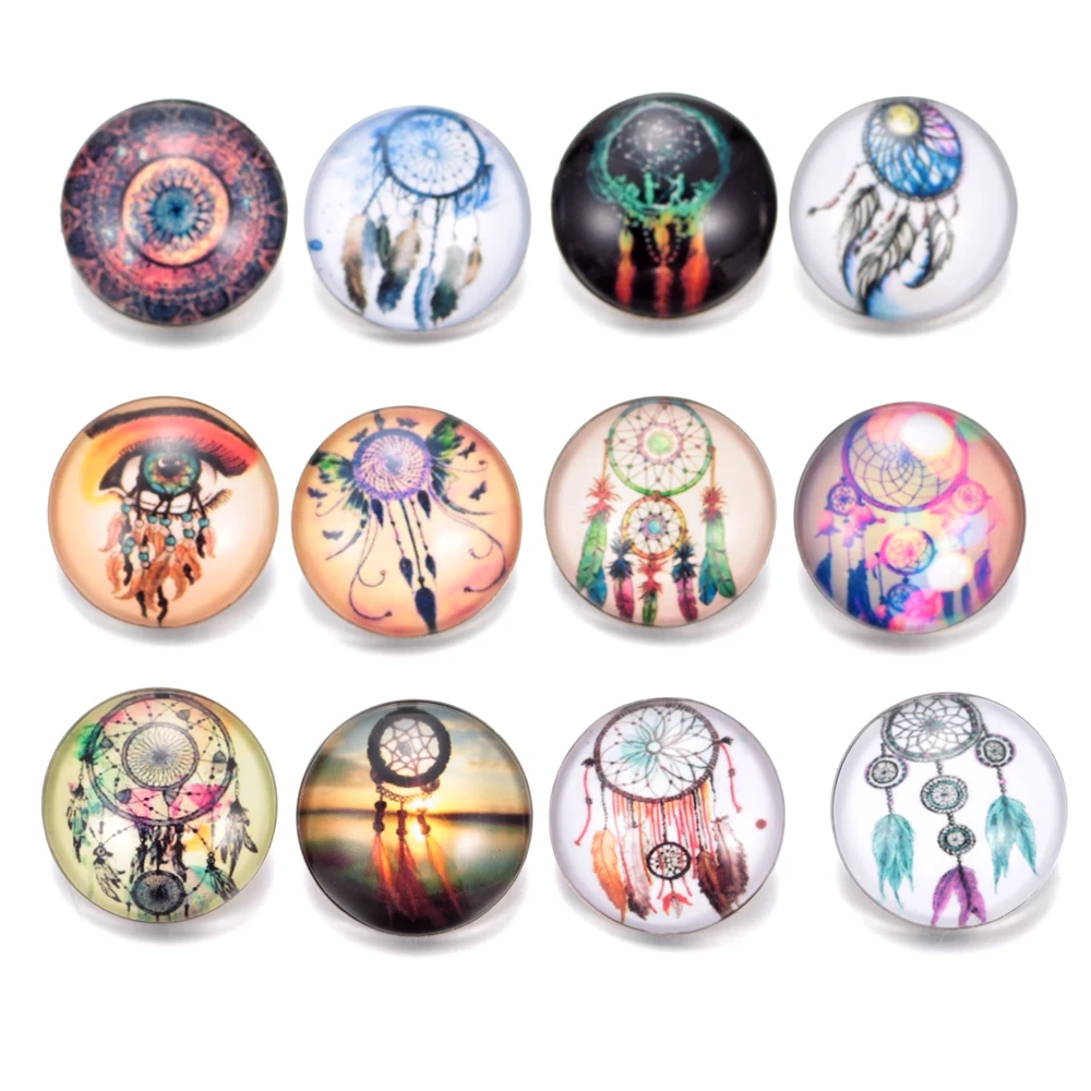 12 шт./лот шармы с рисунком Ловца снов 18 мм Стеклянная кнопка для самостоятельного