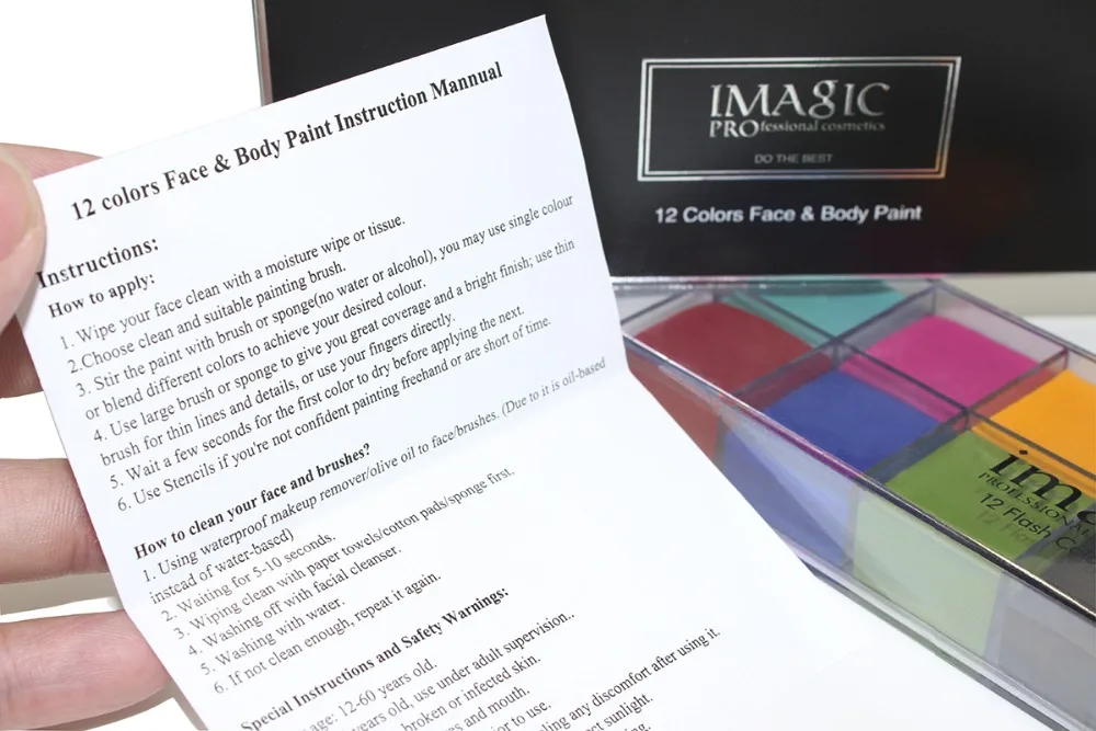 IMAGIC, 12 ярких цветов, чехол, тату, краска для лица, тела, Хэллоуин, вечеринка, нарядное платье, масляная краска, искусство, красота, макияж, инструменты, мир E