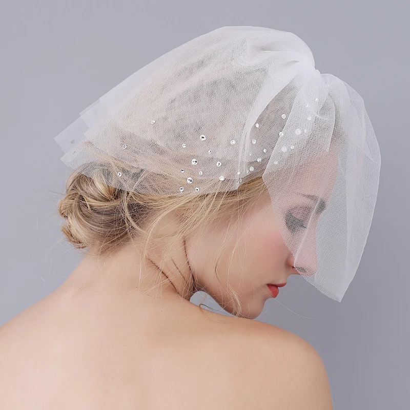 Elegant Romantic Short Beads wedding veils Light Ivory Veil for Wedding Bridal Tulle in High Quality | Свадьбы и торжества