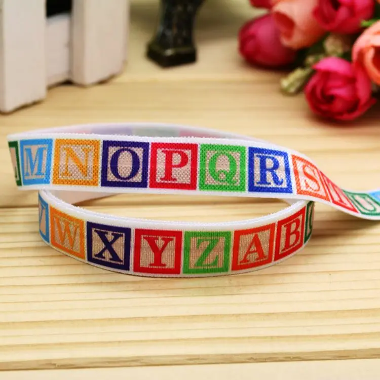 

5/8'' Free shipping Fold Elastic school letter printed headband headwear hairband diy decoration wholesale OEM H5310