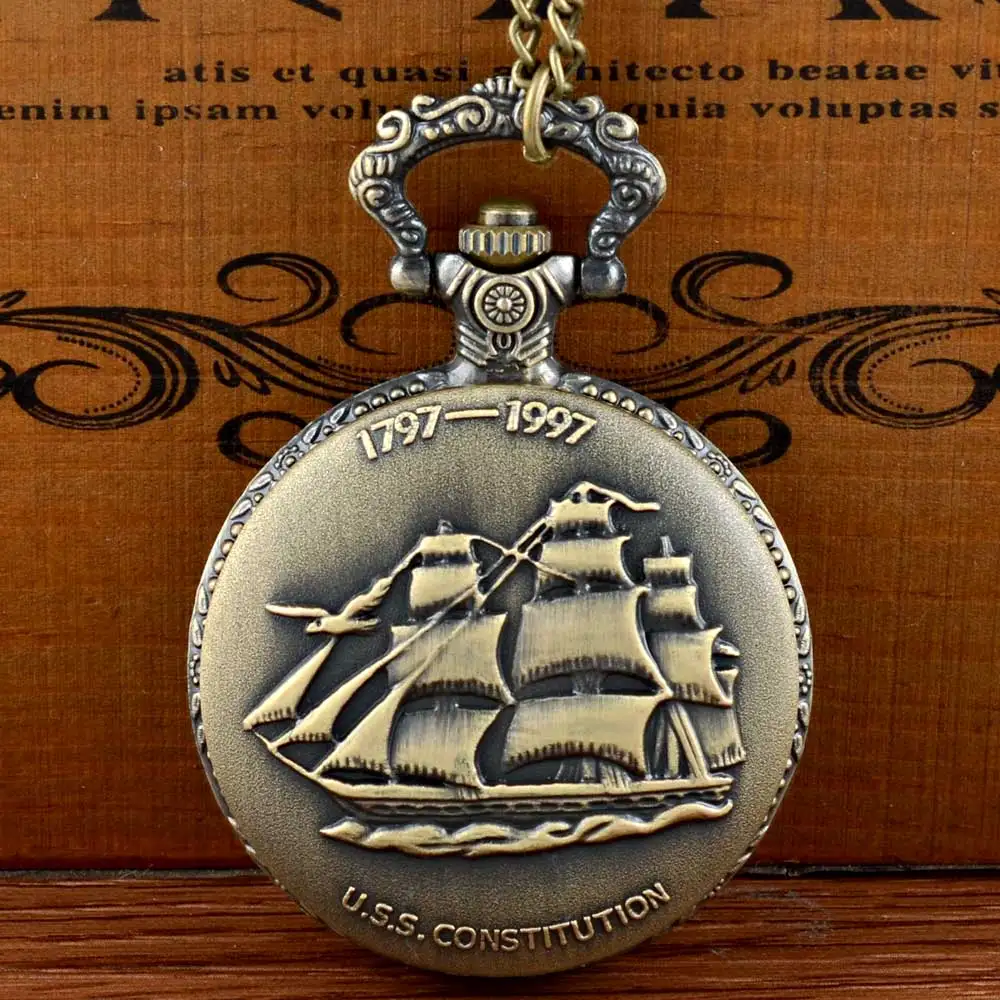 

Vintage Bronze Quartz Pocket Watch Sailing Canvas Boat Ship Necklace Clock Pendant Watches Chain Women Men Girlfriend Gift