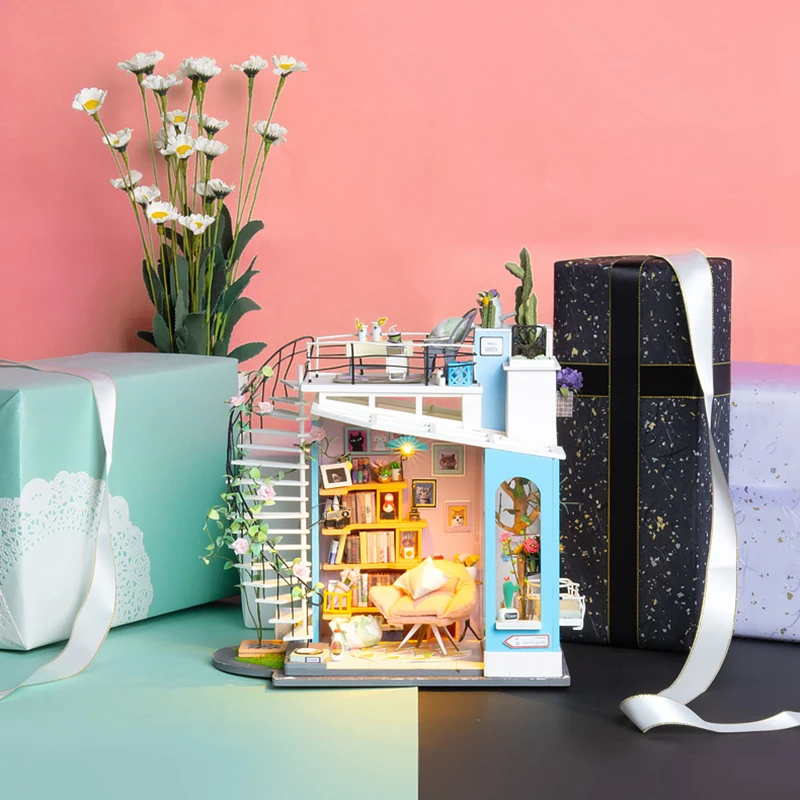 Robotime DIY кукольный домик деревянный с мебелью миниатюрные игрушки для детей