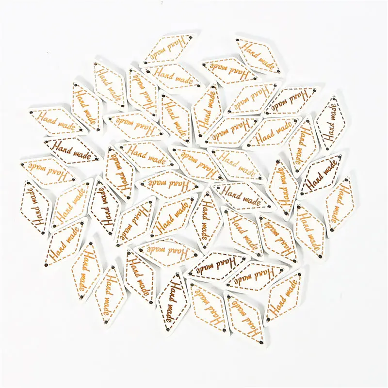 12mm x 26mm 50/100pcs Handmade Oval Square Natural Wooden Button "Hand Made" Tags Applique for DIY Sewing Clothes Crafts Scrapbooking - Цвет: 12mm x 26mm