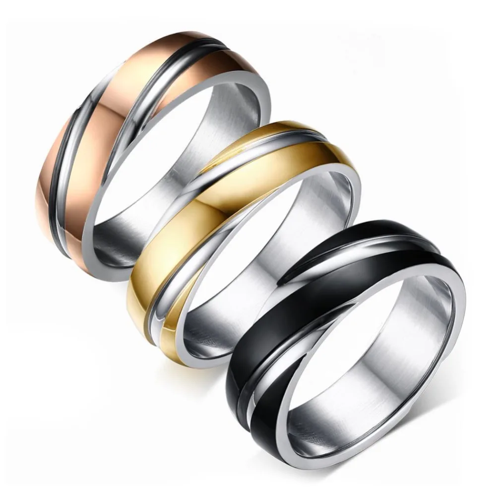Simple Wedding Ring for Women Men Black Rose Gold Color Stainless Steel Personality Jewelry Gift | Украшения и аксессуары