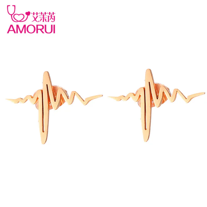 2019 Лидер продаж модные золотые серьги гвоздики в виде ЭКГ нержавеющая сталь