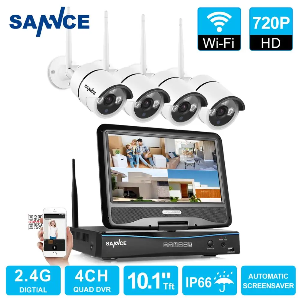 SANNCE RU зазор 4CH 720P Беспроводная система безопасности Видео 10 1 дюймов lcd Wifi 2MP H.264 NVR с