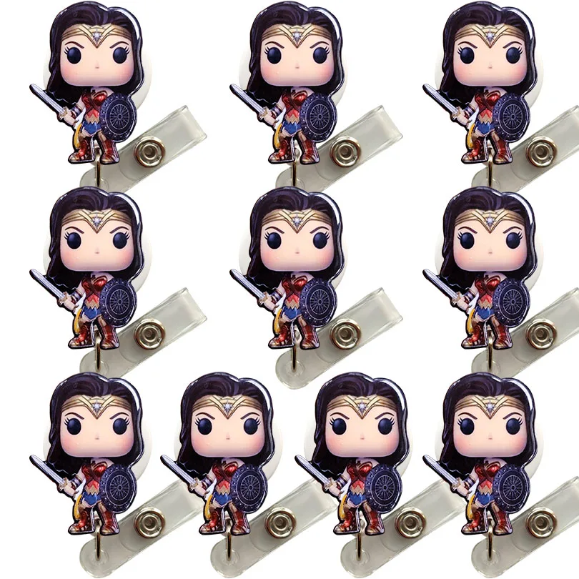 10 шт./лот, Wonder women, выдвижная катушка для бейджа из смолы, для студентов, новинка, для медсестры, Exihibiton, ID, имя, держатель для бейджа, офисные принадлежности