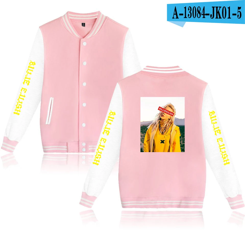 Pink Новая бейсбольная форма, классический стиль, billie eilish, мужские/женские пальто, высокое качество, толстовка, Студенческая бейсбольная куртка для мальчиков/девочек, 4XL - Цвет: Pink