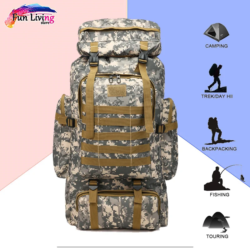 

Outdoor Sports Climbing Bag 80L Waterproof Military Army Hiking Camping Backpack Travel Rucksack Molle Camo Tactical Backpack