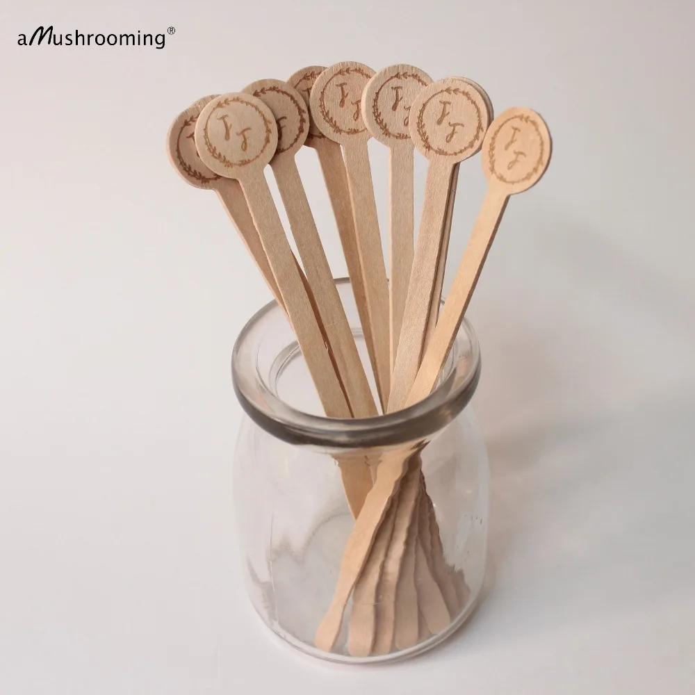 100 персонализированные монограмма Перемешать Деревянной Палочки с инициалами