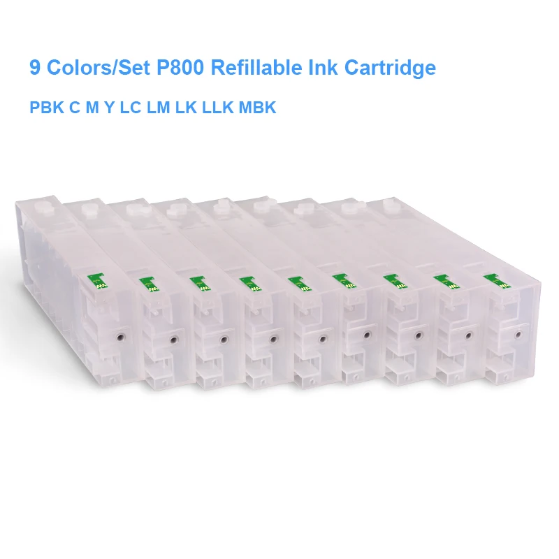 9Colors/Set T8501 T8501-T8509 Empty Refillable Ink Cartridge With Reset Chip For Epson SureColor P800 SC-P800 Printer 160ML/PC