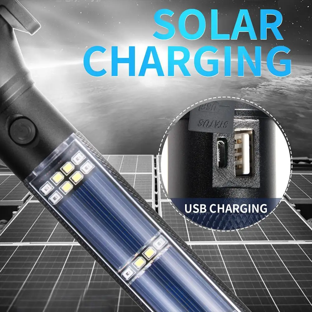 

Solar Powered Flashlight LED Torch Light USB Charging Outdoor Camping Lamp