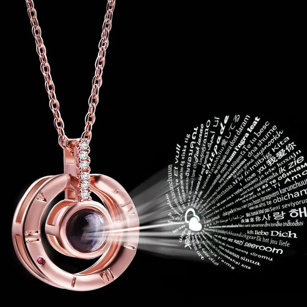 Прямая поставка розовое золото цвет 100 языков я люблю тебя проекция кулон