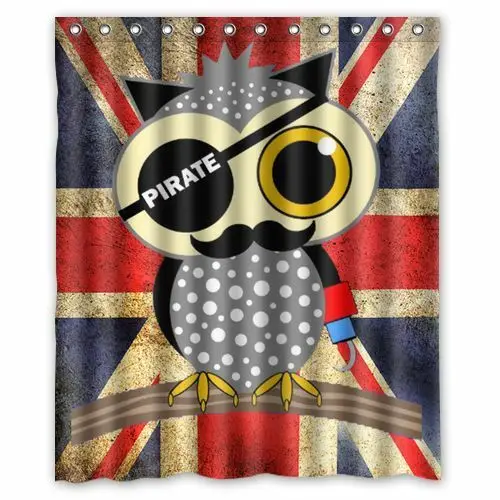 

New Funny Pirate Owl on US Flag Waterproof Fabric Shower Curtain 60x72 Inch