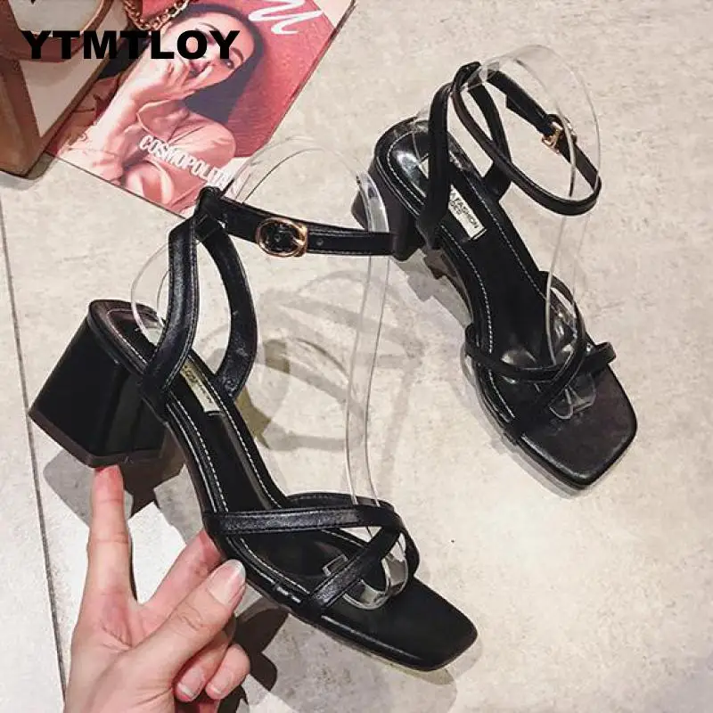Women Sandals Shoes Block Heels Womenparty Sandalias Sexy Classic Ladies High Summer Gladiator Ankle Strap | Обувь
