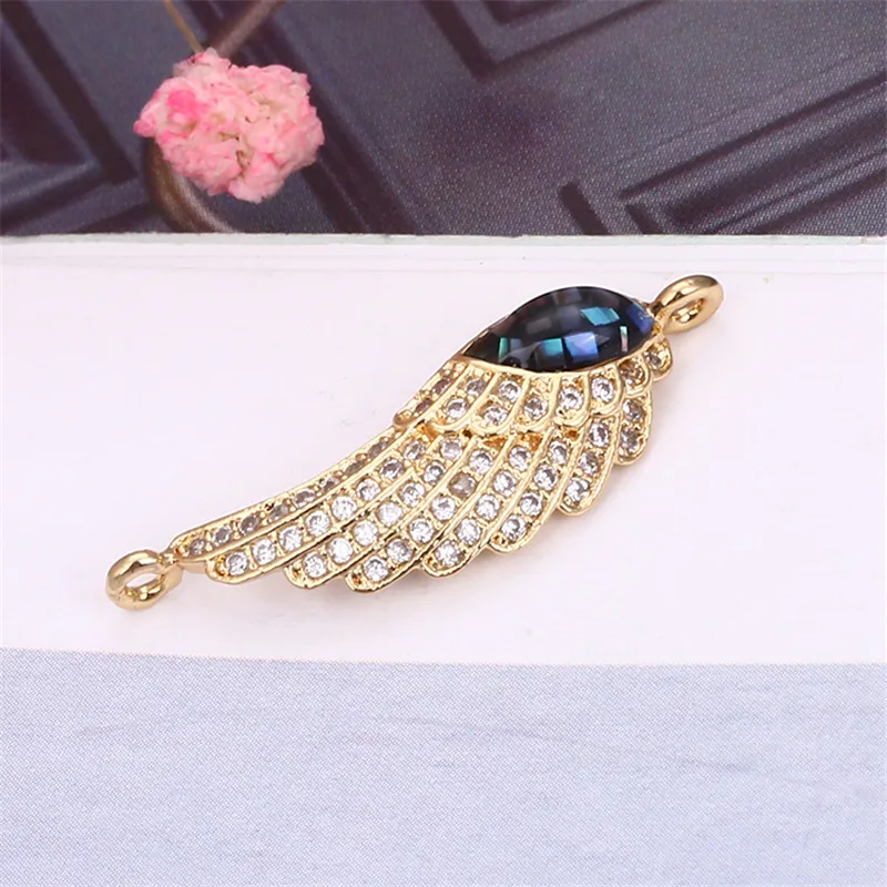 26 мм * 9 перо Micro Pave CZ натуральный корпус Abalone ремесло ювелирных изделий Подвеска