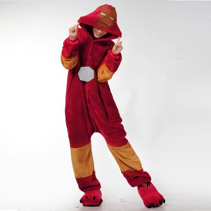 Персонаж человек паук Ironman onsie пижамы для девочек женщин зимние фланелевые Аниме