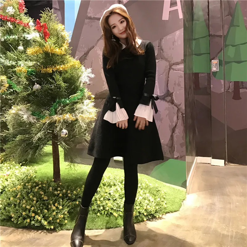 Женское однотонное платье-трапеция до колена черное красное винтажное