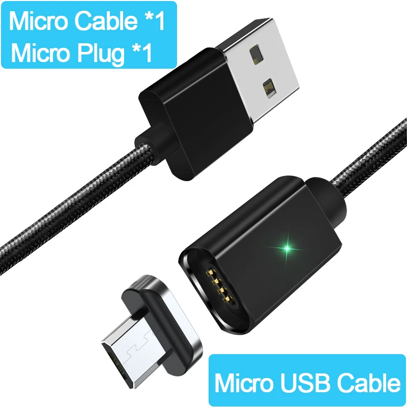 Essager Магнитная Зарядное устройство Кабель с разъемом микро-usb типа C для samsung Huawei OnePlus 6 т LG Тип-C Магнит данных Быстрая зарядка через usb кабель - Цвет: Black Micro Cable