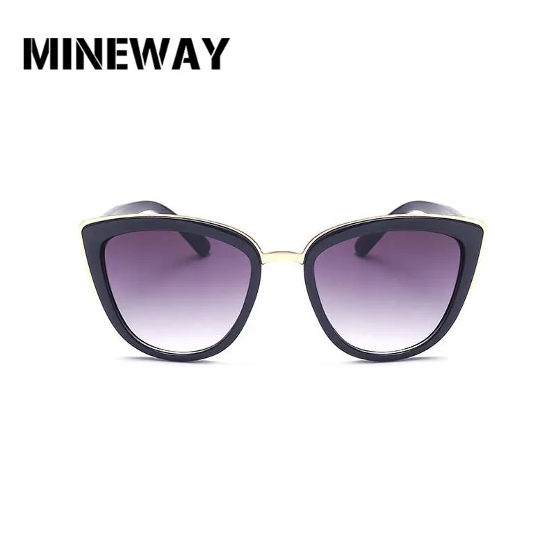 Женские солнцезащитные очки с большими линзами MINEWAY черные кошачий глаз