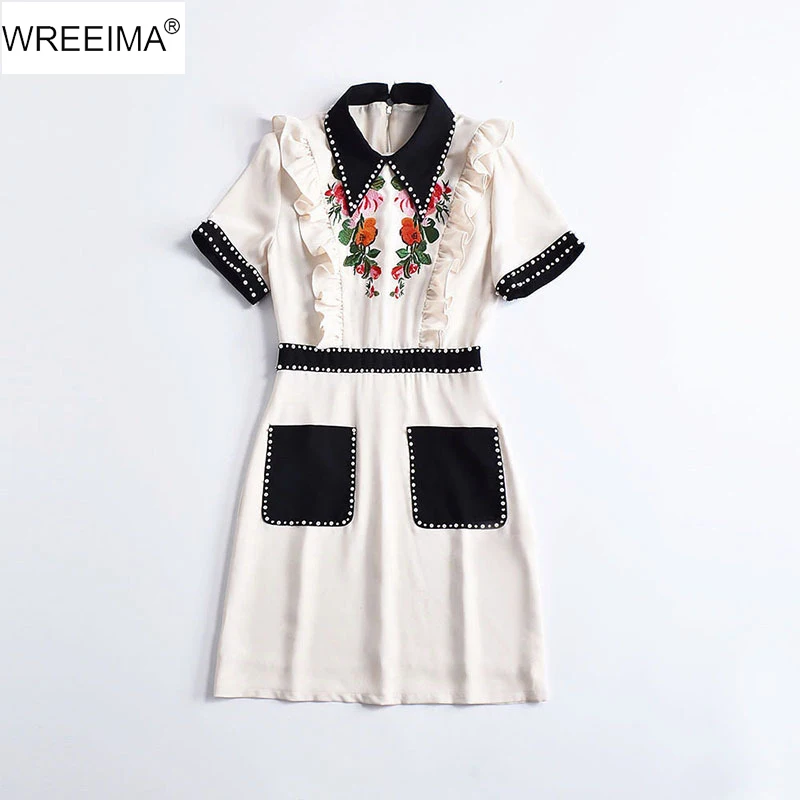 WREEIMA 2018 летняя модная женская Винтаж отложной воротник хрустальный шарик карманы