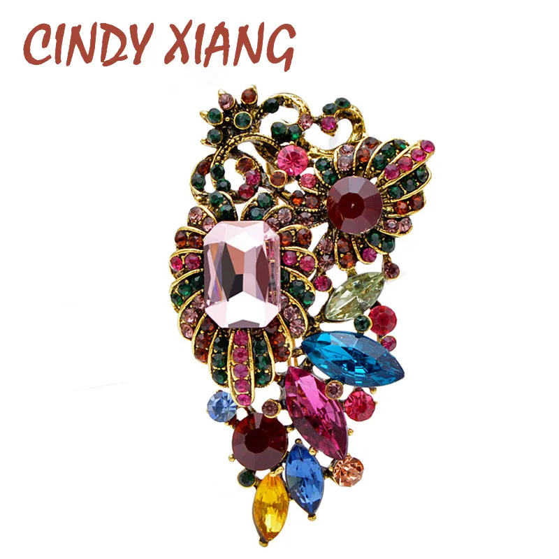 

CINDY XIANG Multi-color Vintage Rhinestone Flower Brooches For Women Coat Suit Brooch Pin Elegant Accessories High Quality New
