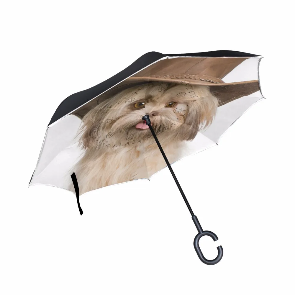 

Cool Dog Double Layer Wind Proof UV Proof Folding Reverse Inverted Umbrella Travel Umbrella with C Shape Handle