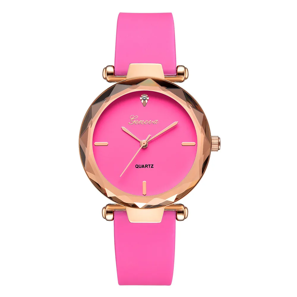 Hot Pink Лучшие продажи женские роскошные часы с браслетом модные женские платья модные женские s часы Geneva silica аналоговый ремешок кварцевые часы 40Q - Цвет: Hot Pink