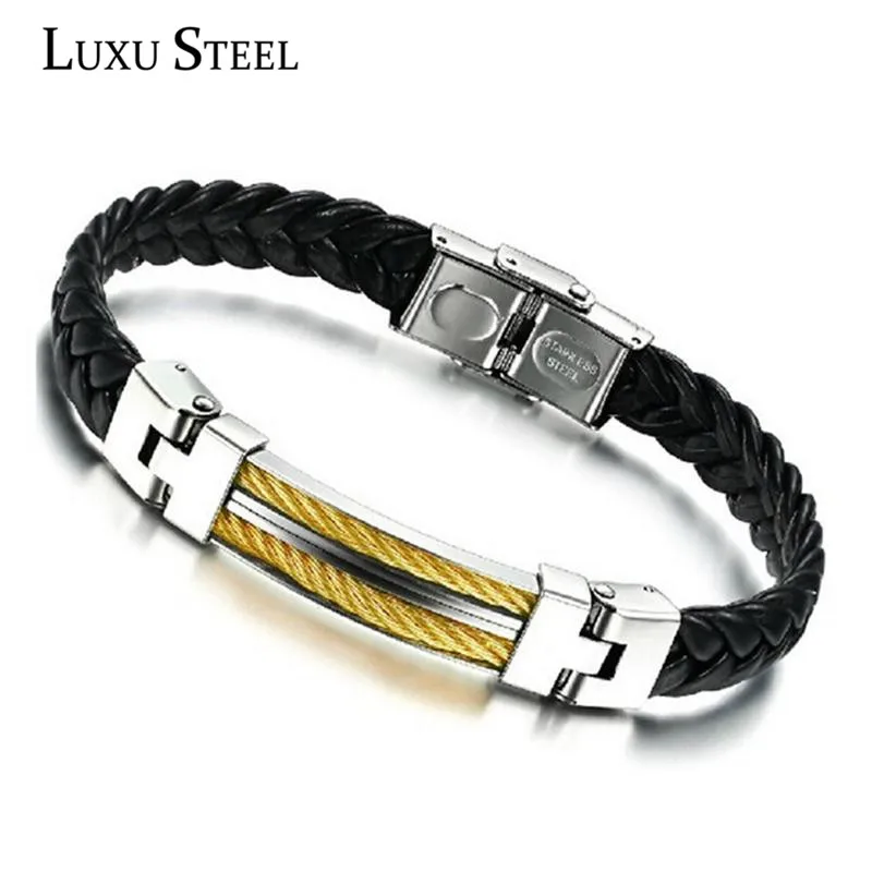LUXUSTEEL Male Jewelry Gold Color Button Wrap Cuff Buckle Le