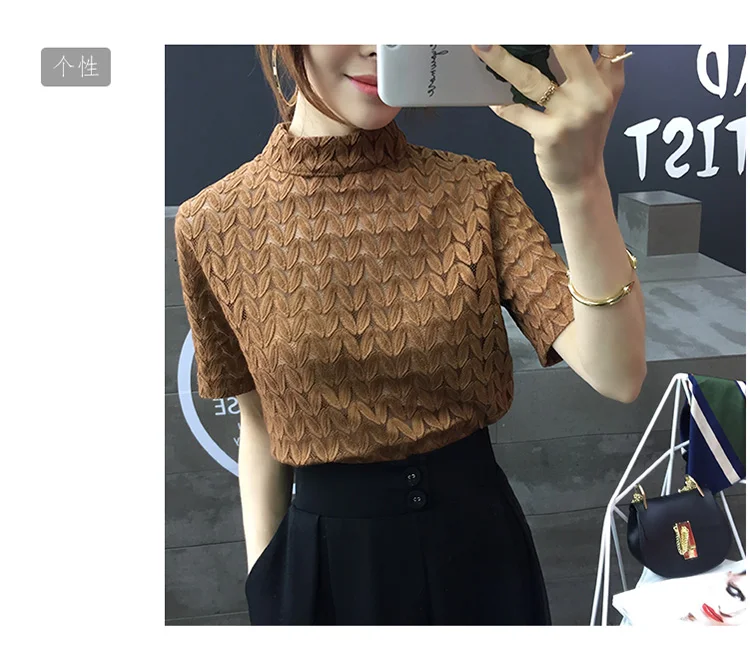 Blusas Mujer, Женская Сексуальная кружевная блузка, черный атлас, Прозрачные топы, открытая однотонная женская водолазка, рубашка размера плюс