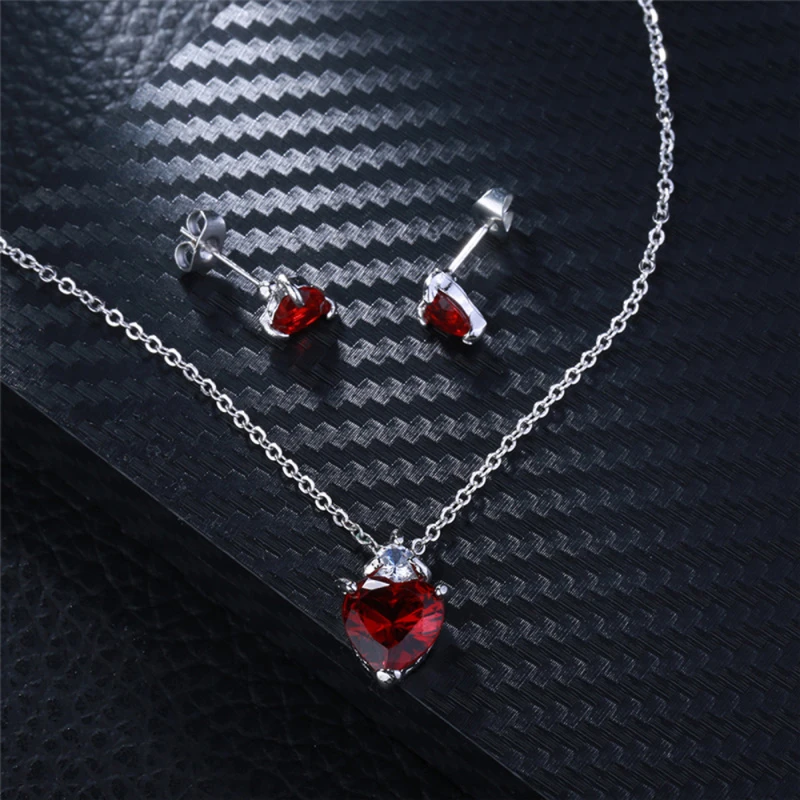

Garilina Fashion Jewelry Silver Color Red Cubic Zirconia Necklace Earrings Party Wedding Trinket Jewelry Sets For Women AS2048