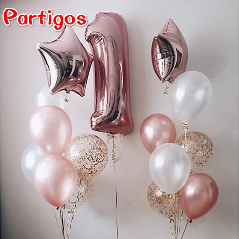 15pcs Rose Gold Set Детский душ День рождения Юбилей вечерние 40 дюймов розовое золото гелиевые шары в виде цифр украшение Звезда Форма Прозрачный конфетти латекс - Цвет: 15pcs Rose Gold Set