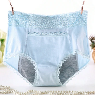 light blue 3 шт./лот, герметичные хлопковые трусики для менструального периода, женское нижнее белье, физиологические трусы, гигиенические трусы с высокой талией - Цвет: light blue