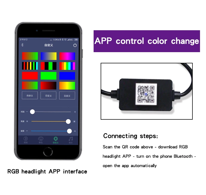 2 шт. автомобиль RGB светодиодный фар H1 H3 H4 H7 H8 H11 9005 9006 H13 9012 5202 светодиодный лампы приложение Bluetooth Управление многоцветные 40 Вт 6000LM