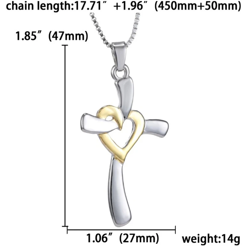 

1Pc New Arrival Fashion Elegant Design Women Jewelry Cross Heart Love Pendant Box Chain Necklace Gifts