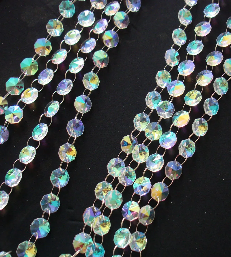 Стеклянная восьмиугольная гирлянда с бусинами AB 5 метров 14 мм|glass drops|crystal decoration