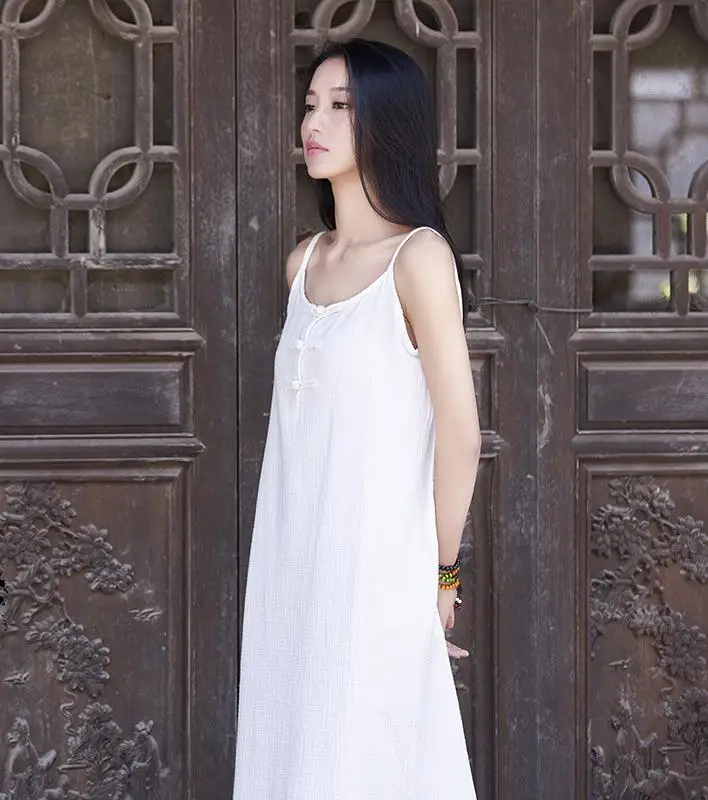 Женское однотонное платье в китайском стиле повседневное свободное без рукавов