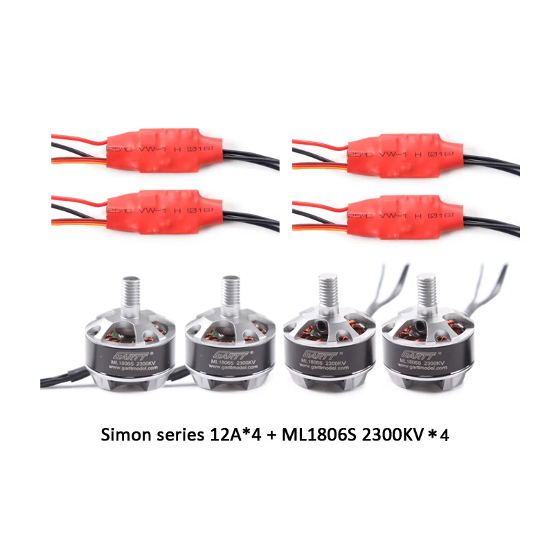 

Контроллер скорости бесщеточный GARTT 2 CW 2 CCW ML 1806 S 2300KV и 4 шт. Simon series 12A для квадрокоптера FPV QAV 250