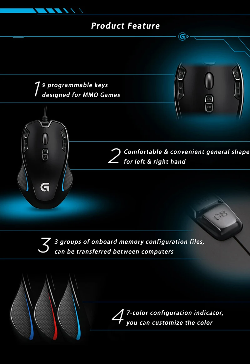 Эксклюзивная Проводная игровая мышь logitech G300S для геймеров ноутбуков 2500 dpi 9 перезаряжаемая программируемая кнопка поддержка официального тестирования